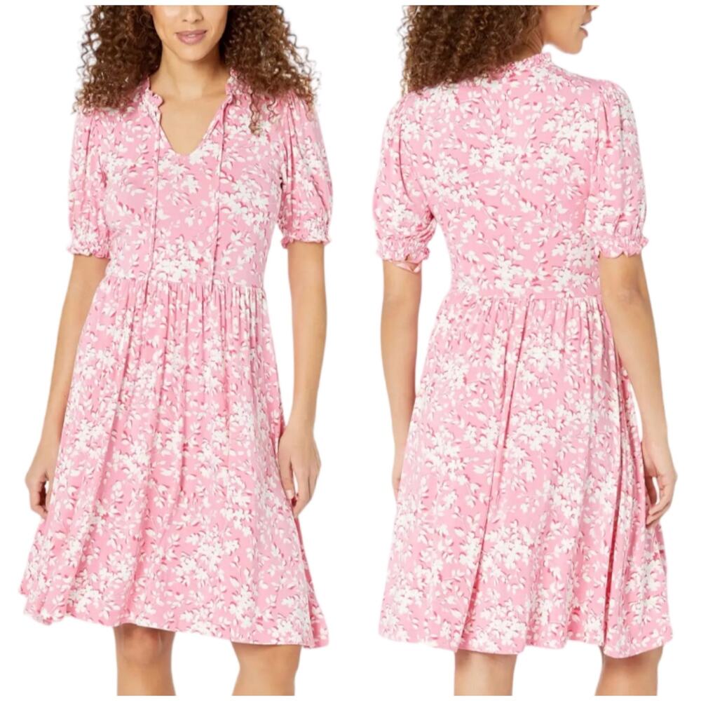 Draper James NWT Knit Kacey Dress Pink Shadow Floral Size M Tie Neck Closure